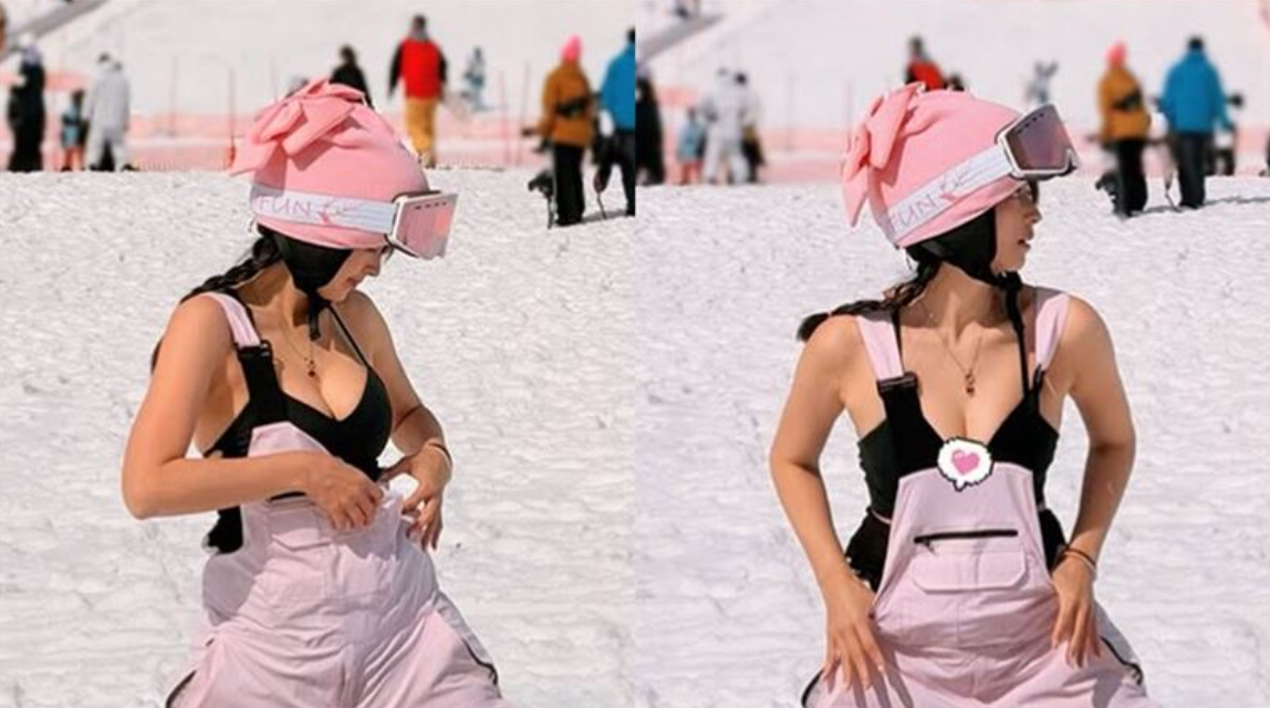 阿喜的滑雪照意外引發爭議。（圖／翻攝阿喜Threads）